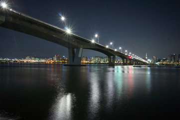Fototapeta na wymiar Seoul City at Night and Han River, Yeouido, South Korea