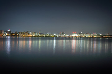 Fototapeta na wymiar Korea,Seoul at night, South Korea city skyline at Dongjak Bridge Han river in Seoul , South Korea.