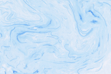 Suminagashi marble texture hand painted with blue ink. Digital paper. Resplendent liquid abstract background.