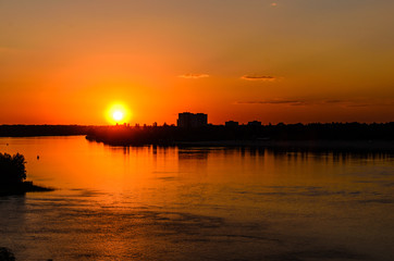 Beautiful sunset over the river Dnieper