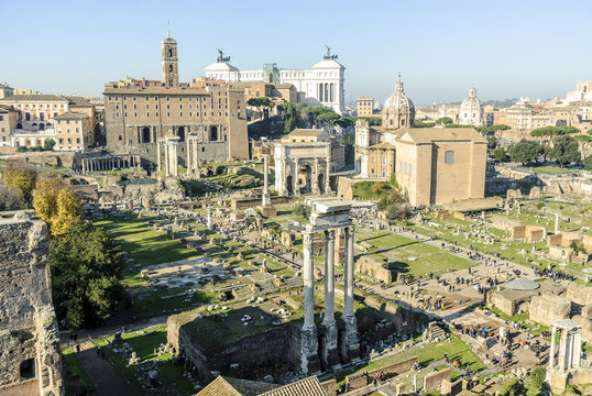 general sight of the Roman imperial forum in Rome, Italy.
