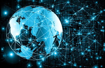 Best Internet Concept of global business. Globe, glowing lines on technological background. Wi-Fi, rays, symbols Internet, 3D illustration