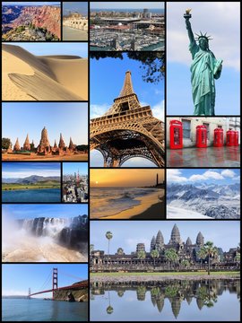 World landmarks postcard