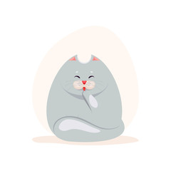 Vector illustration of cute fatty grey cat washing the paw