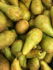 Top view flat lay of pears in pile