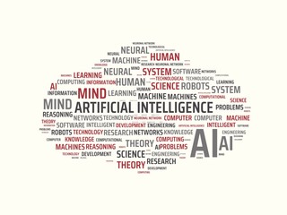 Obraz premium ARTIFICIAL INTELLIGENCE - image with words associated with the topic ARTIFICIAL INTELLIGENCE, word cloud, cube, letter, image, illustration
