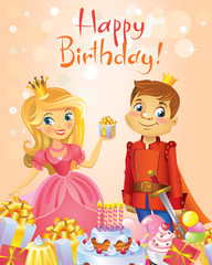 Happy Birthday, Princess and Prince, greeting card.