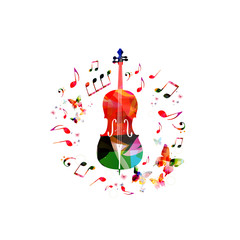 Music instrument background. Colorful violoncello with music notes isolated vector illustration © abstract