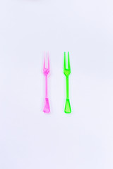 Set of color canape sticks on white background.