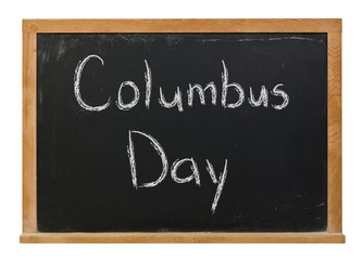 Obraz premium Columbus Day written in white chalk on a black chalkboard isolated on white