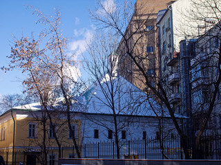 old and new building in Moscow, Ovchinnikovsky lane