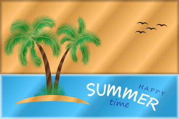 Fototapeta na wymiar Summer Time Vector Background. Two Palm Trees