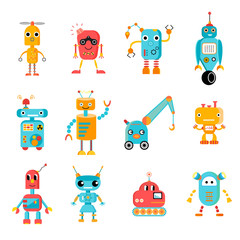 Great colorful set of twelve robots
