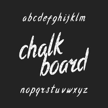 Hand drawn chalk board alphabet font. Lowercase letters. Vector typeface for your design.