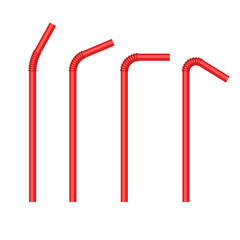 Red Drinking Straws. Cocktail Stick Set. Vector