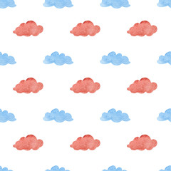 Watercolor illustrations of Clouds. Cute seamless pattern.