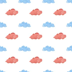 Fototapete Watercolor illustrations of Clouds. Cute seamless pattern. © asetrova