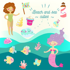 Набор пляжных и морских атрибутов в стиле кавайые RGB