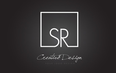 SR Square Frame Letter Logo Design with Black and White Colors.