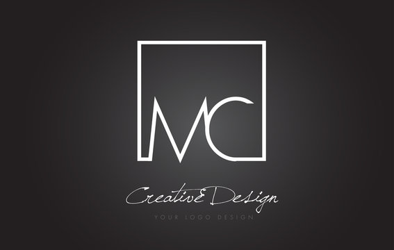 MC Square Frame Letter Logo Design with Black and White Colors.