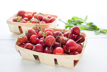 Boxes of fresh berries close up