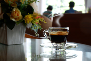 Hot coffee in the coffee shop.