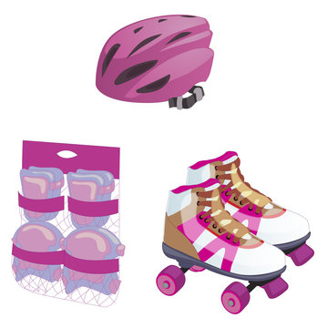 Roller skating. cute cartoon equipment set. Knee pads and helmet Flat style  vector illustration. Stock Vector | Adobe Stock