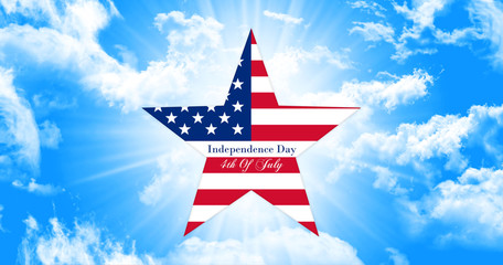 Happy 4th of July.  Independence Day, Star With United States of America Flag on Sky Background  illustration