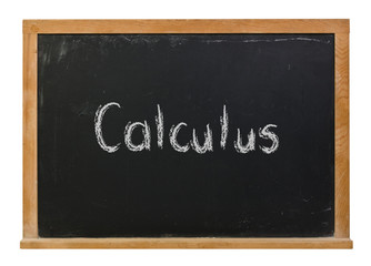 Obraz premium Calculus written in white chalk on a black chalkboard isolated on white