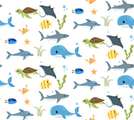 Seamless pattern with ocean creatures