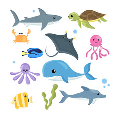 Obraz na płótnie Canvas Vector set of sea creatures