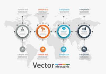 Timeline chart infographic template with 4 options for presentations, advertising, layouts, annual reports, web design. Vector circle infographic Eps 10