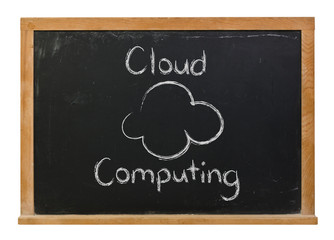 Cloud Computing written in white chalk on a black chalkboard isolated on white