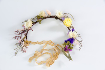 dried flowers head ring isolated on white background