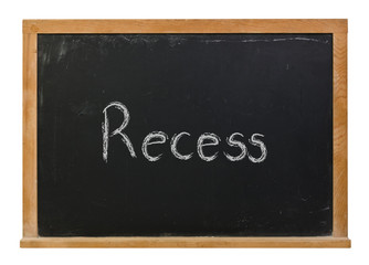 Fototapeta premium Recess written in white chalk on a black chalkboard isolated on white 