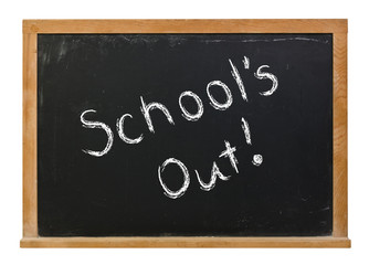Obraz premium School's Out written in white chalk on a black chalkboard isolated on white 