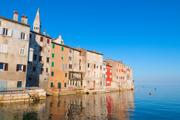 Beautiful medieval town of Rovinj, colorful  with houses and church
