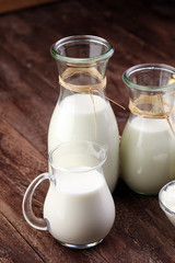 Obraz na płótnie Canvas milk products - tasty healthy dairy products on a table on: sour