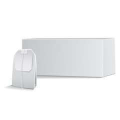 Tea Box With Tea Bag Vector Mock Up. Realistic package template. 3d illustration