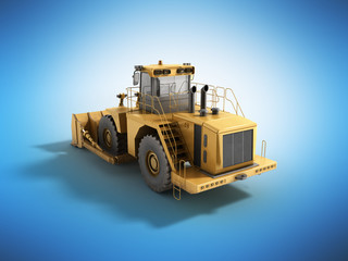 Yellow wheels Bulldozer 3d render on blue