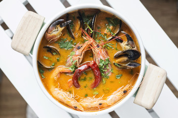 mixed fresh creamy spicy seafood soup