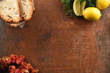 vegetables on stone wood background for food