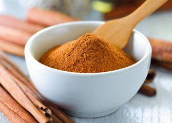 Cinnamon powder in a bowl