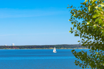 Yacht that sails on the confluence of the rivers Obi and birdie