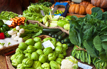 Fresh vegetables on the grocery market. Edible background