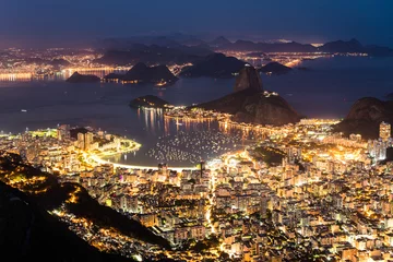 Fotobehang Beautiful Night View of Rio de Janeiro City With Famous Landmark - the Sugarloaf Mountain © Donatas Dabravolskas