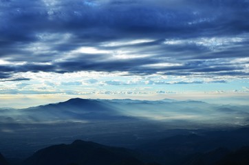 Beautiful layer of mountain with cloudy in the morning