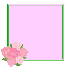 A square frame decorated with a bouquet of roses with leaves with space for text.