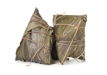 Zongzi or called rice dumplings isolated on the white background. The food is very popular during the Dragon Boat Festival in China.