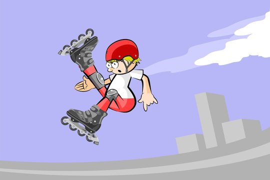 Rollerblader boy jumping in the skate park